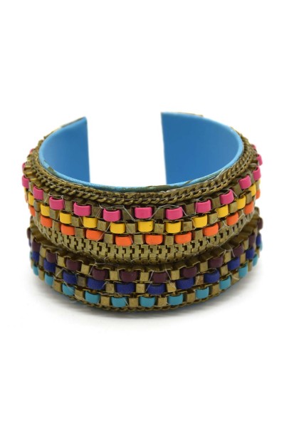 Multi Bunai Brass Chatai Gold Leather Cuff
